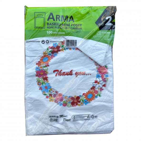 Arma Baskılı Mini Blok Poşet Torba - No : 2 - 25x37 Cm. - Beyaz - 100 Adetlik 3 Paket - 2