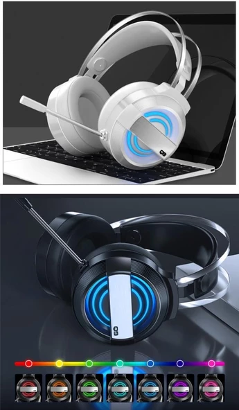 Polham 2 Metre USB Girişli 7.1 Surround Ses Sistemli RGB Işıklı Mikrofonlu Kafa Üstü Kulaklık - 3