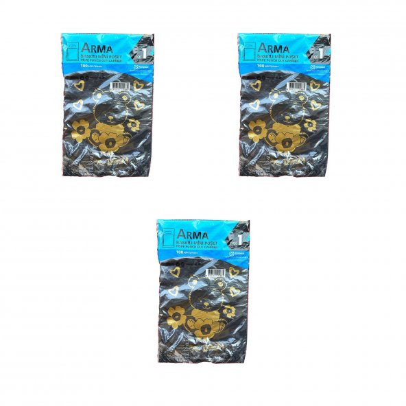 Arma Baskılı Mini Blok Poşet Torba - No : 1 - 22x35 Cm. - Siyah - 100 Adetlik 3 Paket - 1