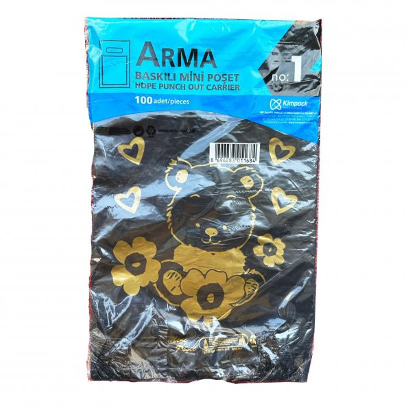 Arma Baskılı Mini Blok Poşet Torba - No : 1 - 22x35 Cm. - Siyah - 100 Adetlik 3 Paket - 2