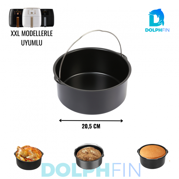 DolphFin Air Fryer Sulu Yemek Tenceresi Philips Xxl Uyumlu Kek, Ekmek, Turta Tavası Paslanmaz Çelik 20.5 Cm SMRT-204