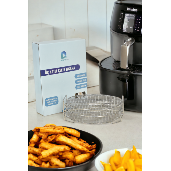 DolphFin Philips Air Fryer Xxl Uyumlu Üç Katlı Fritöz Izgarası Paslanmaz Çelik SMRT-119 - 3