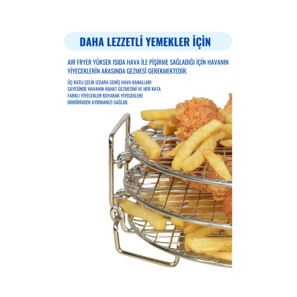 DolphFin Philips Air Fryer Xxl Uyumlu Üç Katlı Fritöz Izgarası Paslanmaz Çelik SMRT-119 - 5