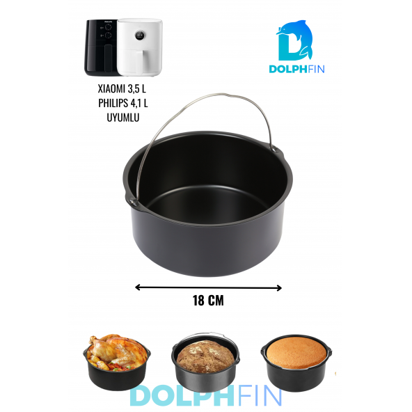 DolphFin Tüm Fritözler Ile Uyumlu Paslanmaz Çelik Air Fryer Kek, Ekmek, Turta Tavası SMRT-104