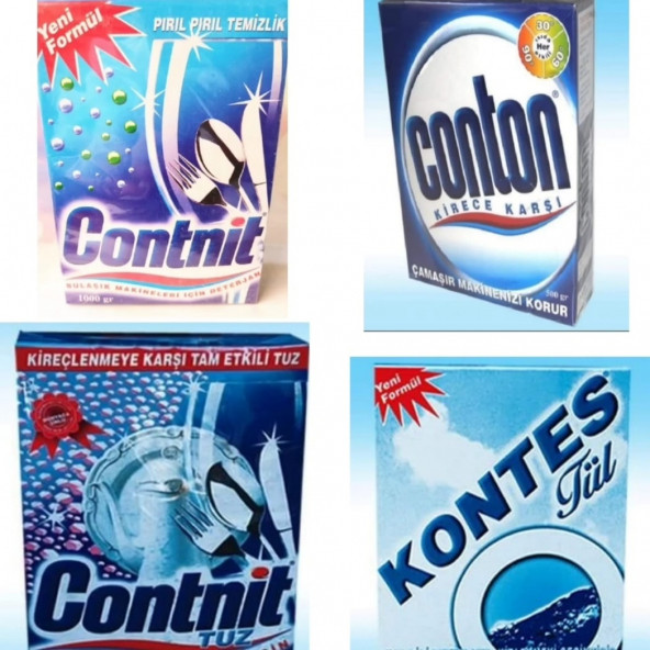 CONTNİT BULAŞIK MAK. DET. 1000 ML&CONTNİT BULAŞIK MAK. TUZU 2 KG&CONTON  500 GR&KONTES TÜL BEYAZLATICI 500 GR