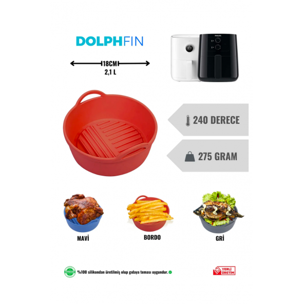 DolphFin Air Fryer Silikon Pişirme Kabı Yemek Ve Kek Kalıbı Xiaomi 3,5l Ve Philips 4,1l Uyumlu BORDO