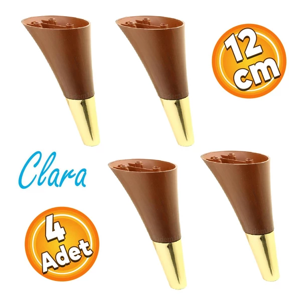 Clara Mobilya Kanepe Sehpa TV Ünitesi Baza Koltuk Ayağı Kahverengi Ceviz Gold Renk 12 cm (4 Adet)
