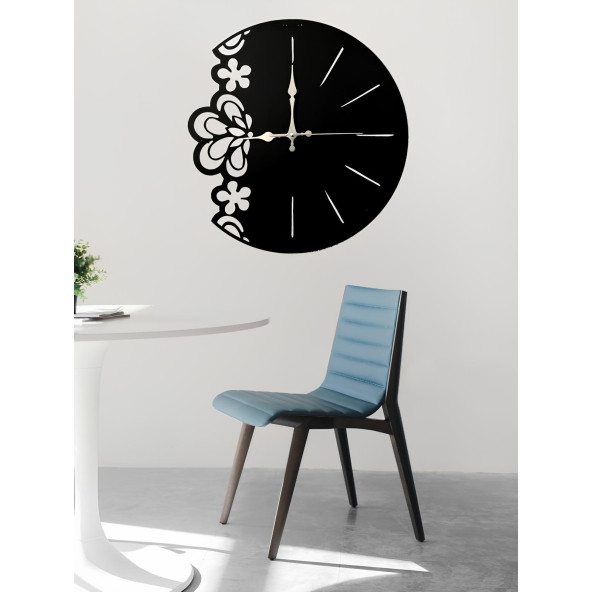 ALPHA METAL DESİGN Zarif Desenli Duvar Saati - 41X41 Cm Metal Duvar Saati - Siyah Duvar Saati AMD3040 - 2