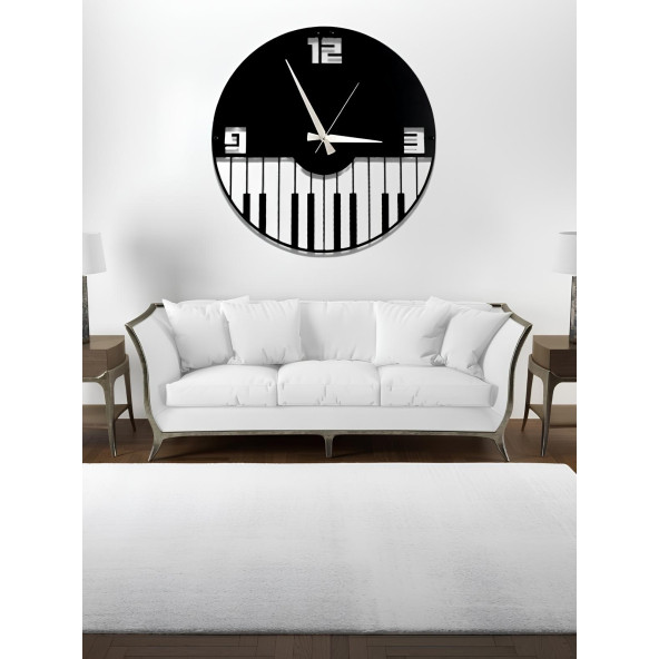 ALPHA METAL DESIGN Piyano Desenli Duvar Saati - 41X41 Cm Metal Duvar Saati - Siyah Duvar Saati AMD3050 - 2