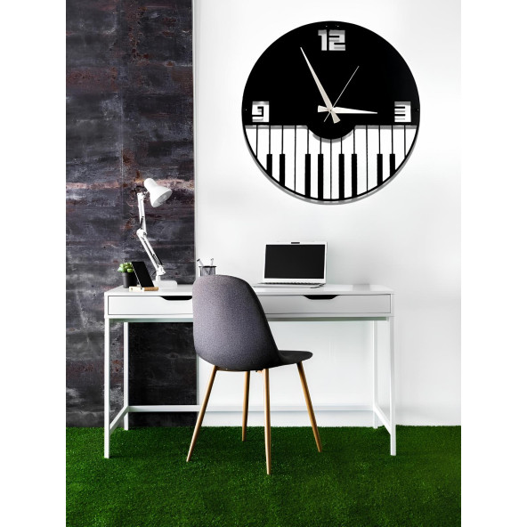 ALPHA METAL DESIGN Piyano Desenli Duvar Saati - 41X41 Cm Metal Duvar Saati - Siyah Duvar Saati AMD3050 - 3