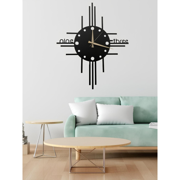 ALPHA METAL DESIGN Nine Three Yazılı Duvar Saati - 41X41 Cm Metal Duvar Saati - Siyah Duvar Saati AMD3080 - 2