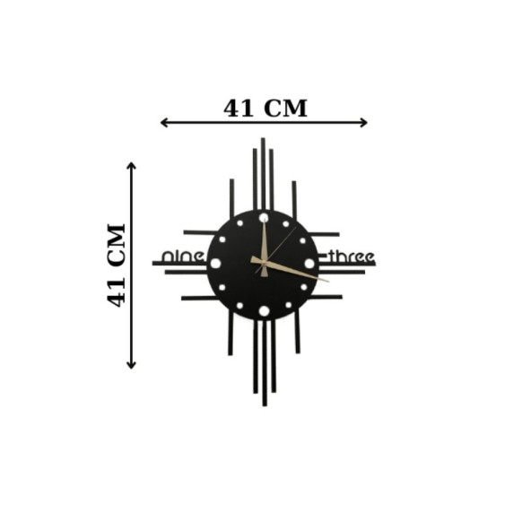 ALPHA METAL DESIGN Nine Three Yazılı Duvar Saati - 41X41 Cm Metal Duvar Saati - Siyah Duvar Saati AMD3080 - 4
