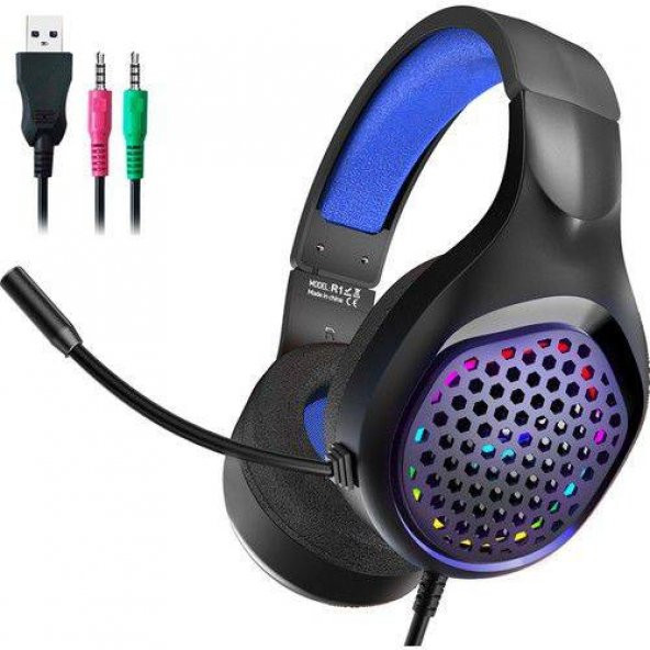 Polham RGB Işıklı 2 Metre Kablolu Mikrofonlu Oyuncu Kulaklığı, PC, Laptop, Playstation Uyumlu