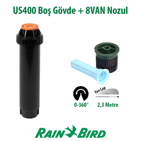 Rain Bird 8VAN Sprey Nozulu 2,3 Mt. ve US400 Boş Gövde Seti