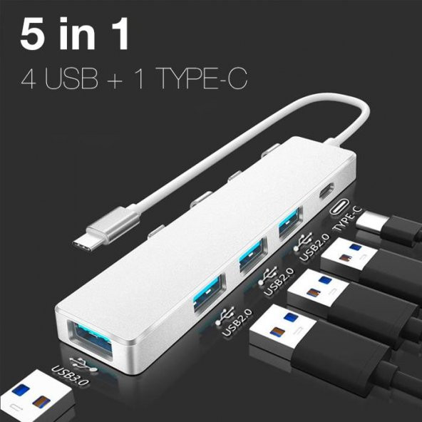Coofbe Type-C Dönüştürücü 5in1 Type-C Hub Type C to Usb Dönüştürücü 4 Usb Portlu Adaptör Hub Çoklayıcı - 3
