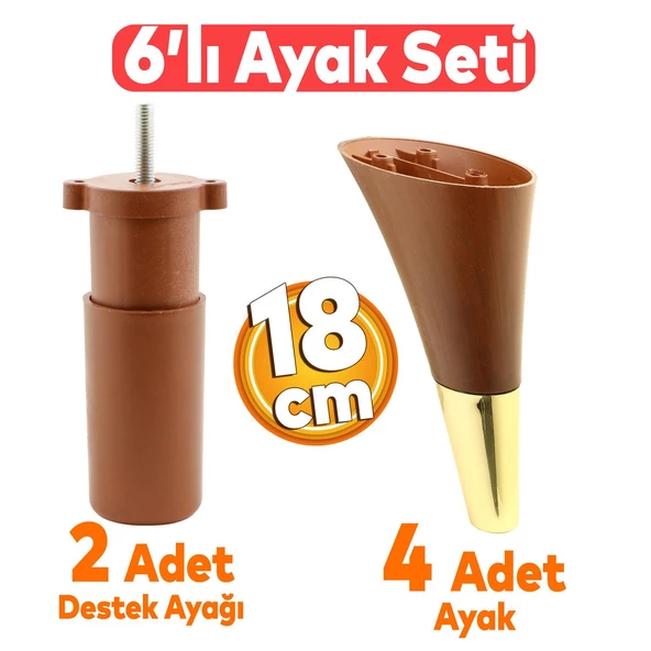 Clara 6'lı Set Mobilya Koltuk Kanepe Konsol Yatak Tv Ünite Destek Ayağı Kahverengi 18 Cm Ayakları