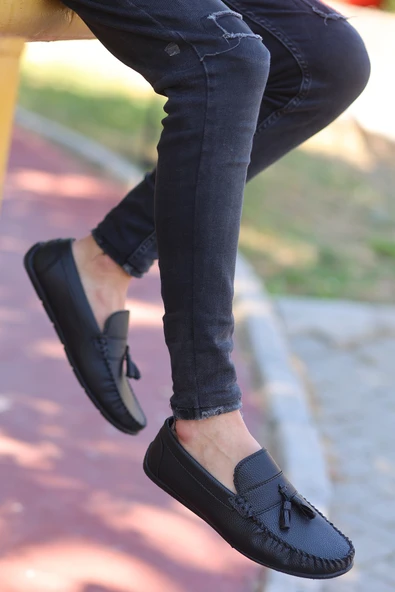 Tomiross Erkek Siyah Cilt Günlük Loafer Babet Ayakkabı LFRPSKL-4230 - Resim 3