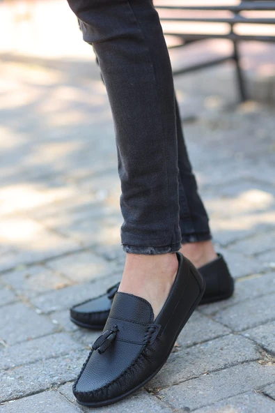 Tomiross Erkek Siyah Cilt Günlük Loafer Babet Ayakkabı LFRPSKL-4230 - Resim 2