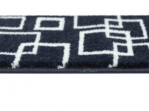Glary Home GH40A-WNVY Kare Desenli Kaydırmaz Tabanlı 13lü Merdiven Halısı - Beyaz/Lacivert - 2