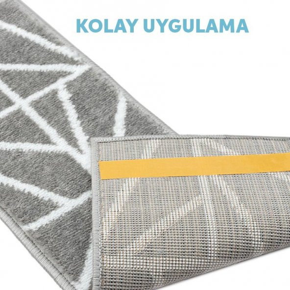 Glary Home GH39A-WNVY Üçgen Desen Kaydırmaz Tabanlı 13lü Merdiven Halısı - Beyaz/Lacivert - 4