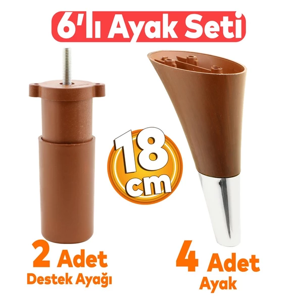 Clara 6'lı Set Mobilya Koltuk Kanepe Konsol Yatak Tv Ünite Destek Ayağı 18 Cm Ayakları Kahverengi