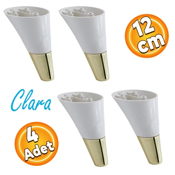 Clara Mobilya Kanepe Sehpa TV Ünitesi Baza Koltuk Ayağı Krem Gold Renk 12 cm (4 Adet)