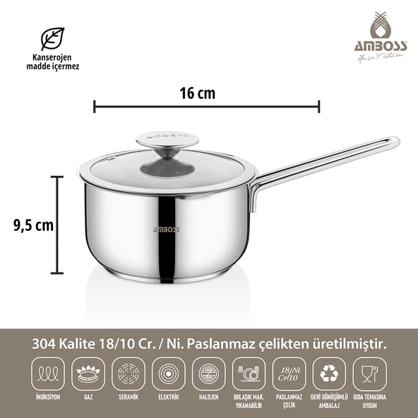 Amboss Smoky 6 Parça Paslanmaz Çelik Midi Tencere Seti - 4