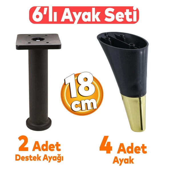 Clara 6'lı Set Mobilya Koltuk Kanepe Konsol Yatak Tv Ünite Destek Ayağı 18 Cm Ayakları Siyah