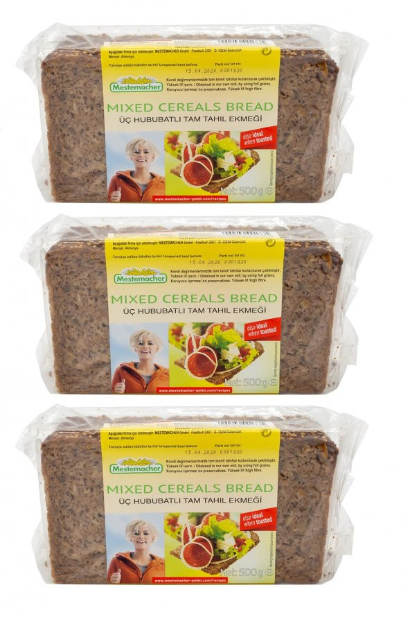 Mestemacher Üç Hububatlı Tam Tahıl Ekmeği 500g X 3 Adet