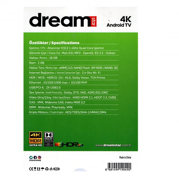 DREAMSTAR C1 PRO 4K ANDROID TV 2GB RAM 16GB HAFIZA ANDROID 10 ULTRA HD TV BOX UYDU ALICISI - 2