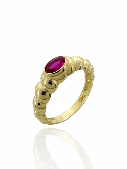 14 Ayar Altın Yakut Taşlı Üst Kalite Yüzük - 3