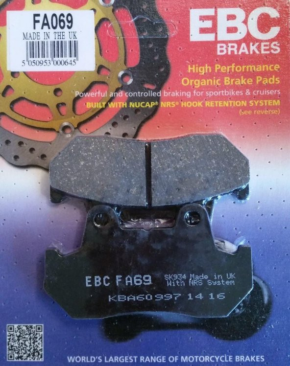 Ebc Fa069 1982-1983 Honda Goldwing GL 1100 Uyumlu Arka Fren Balatası Organik Balata
