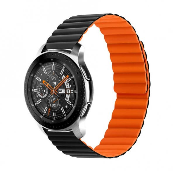 Samsung Galaxy Watch 3 45mm Mıknatıslı Kordon Leather Design Bakla Tasarımlı Çift Renkli Kayış krd52