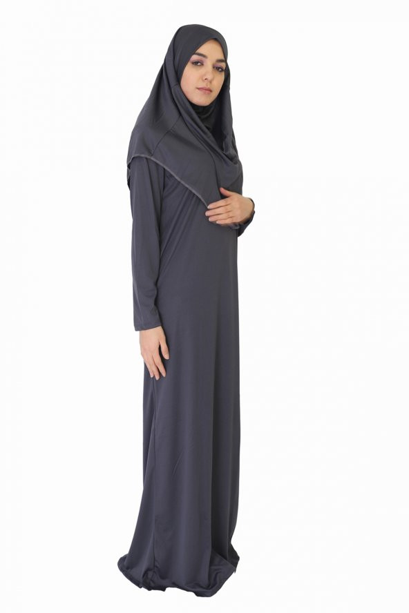 ANTRASİT GRİ FERMUARSIZ NAMAZ ELBİSESİ - 3