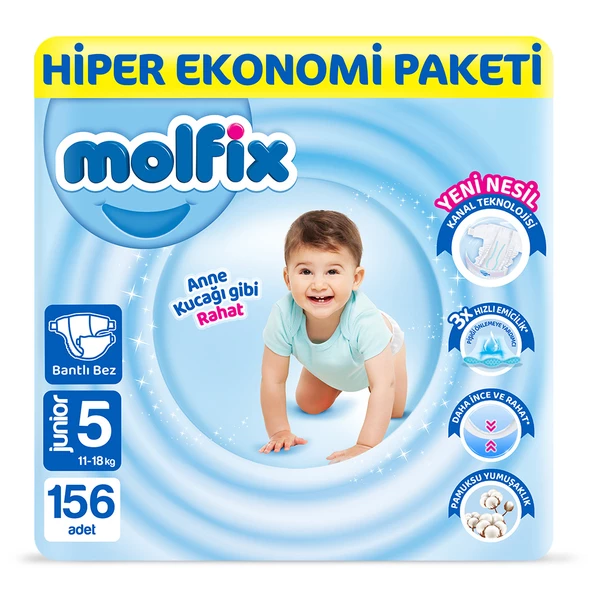 Molfix Bebek Bezi 5 Beden Junior Hiper Ekonomi Paketi 156 Adet