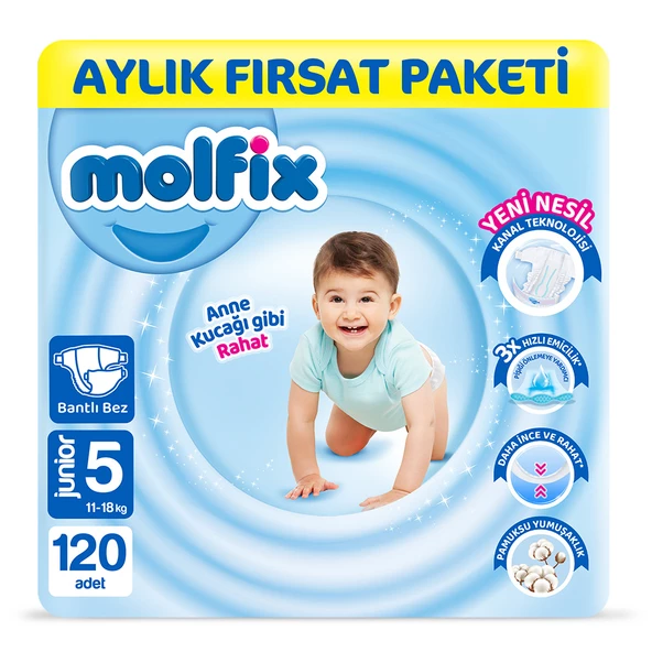 Molfix Bebek Bezi 5 Beden Junior Aylık Fırsat Paketi 120 Adet