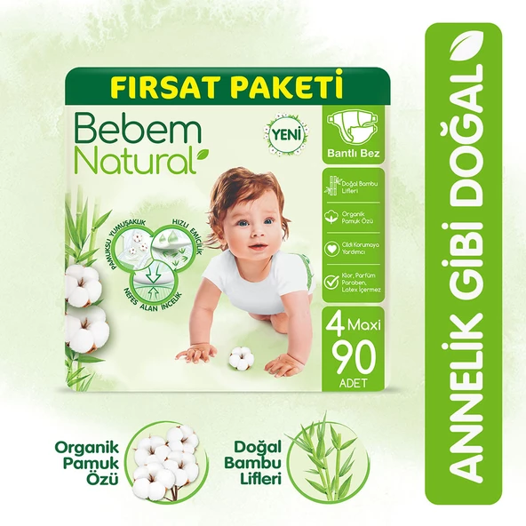 Bebem Natural Bebek Bezi 4 Beden Maxi Fırsat Paketi 90 Adet