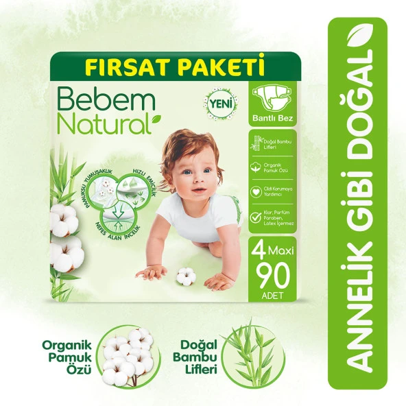 Bebem Natural Bebek Bezi 4 Beden Maxi Fırsat Paketi 90 Adet