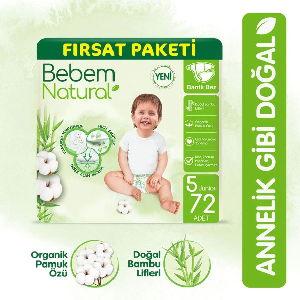 Bebem Natural Bebek Bezi 5 Beden Junior Fırsat Paketi 72 Adet