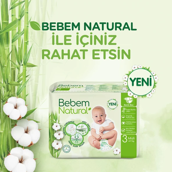 Bebem Natural Bebek Bezi 3 Beden Midi Aylık Fırsat Paketi 170 Adet - 9