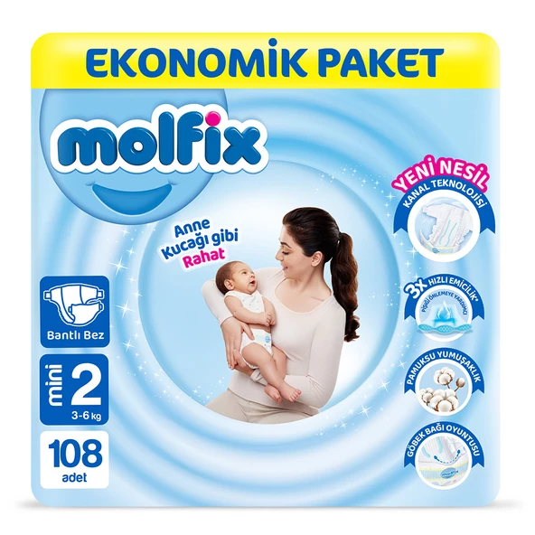 Molfix Bebek Bezi 2 Beden Mini Ekonomik Paket 108 Adet