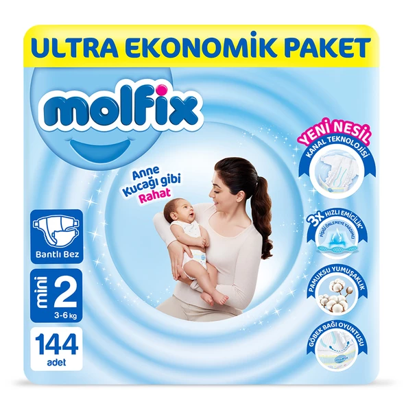 Molfix Bebek Bezi 2 Beden Mini Ultra Ekonomik Paket 144 Adet