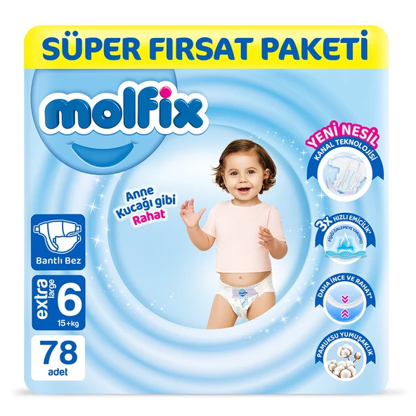 Molfix Bebek Bezi 6 Beden Extra Large Süper Fırsat Paketi 78 Adet