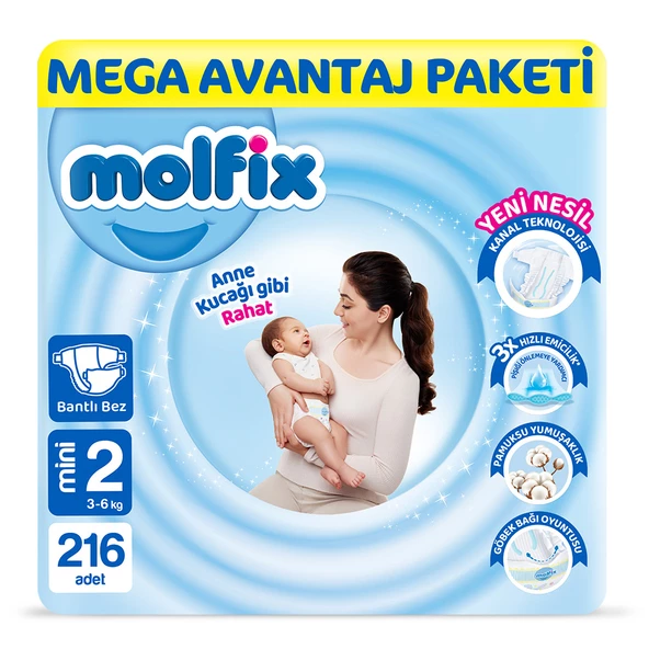 Molfix Bebek Bezi 2 Beden Mini Mega Avn. Paket 216 Adet