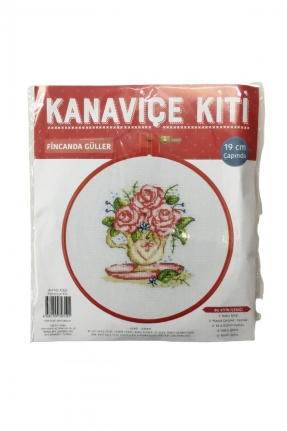 Kasnaklı Kanaviçe Kiti - Fincanda Güller - 19 Cm Çapında