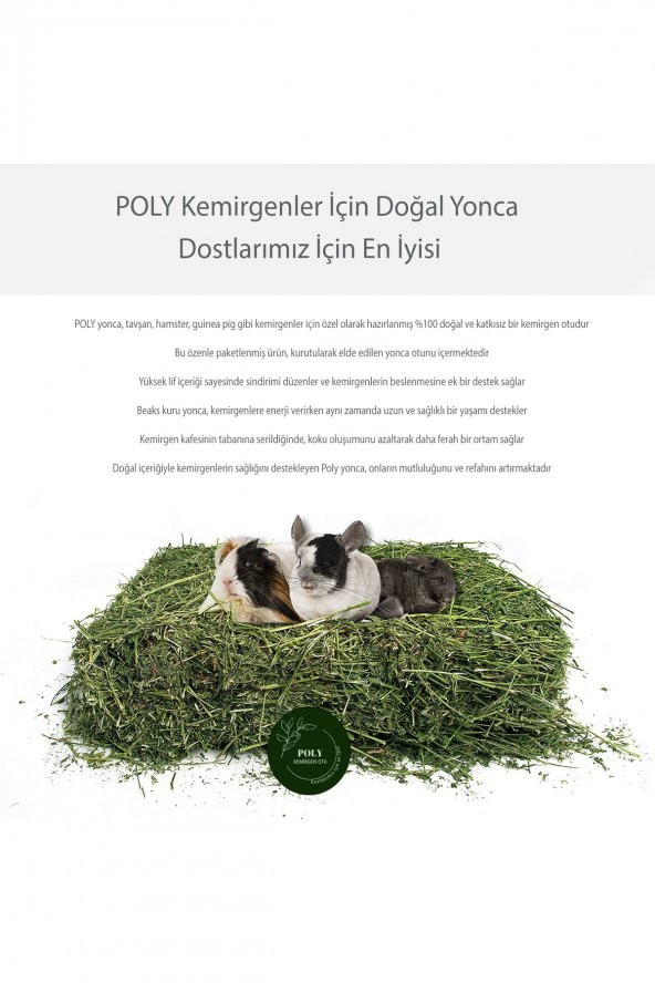 Poly Kemirgen Doğal Kuru Yonca Kemirgen Otu-tavşan-ginepig-hamster 2000 gr - 3