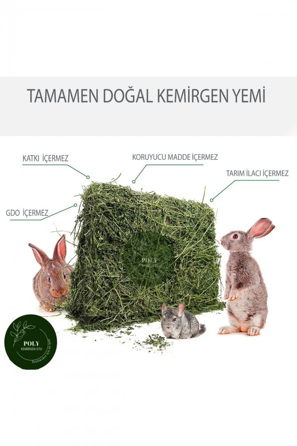 POLY Kemirgen DOĞAL KURU YONCA KEMİRGEN OTU-TAVŞAN-GİNEPİG-HAMSTER 2500 Gr - 2