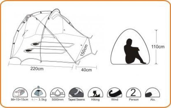 Wildland C Mover 3 Mevsim 2 Kişilik Kamp Çadırı - Resim 3