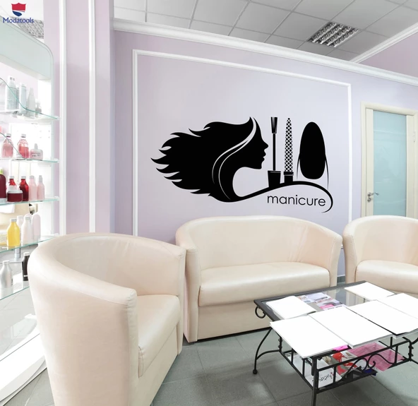 Dekorasyon Duvar Sticker Ekspres Tırnak Çubuğu Güzellik Salonu Logo Işareti Manikür Kız Çıkartmaları