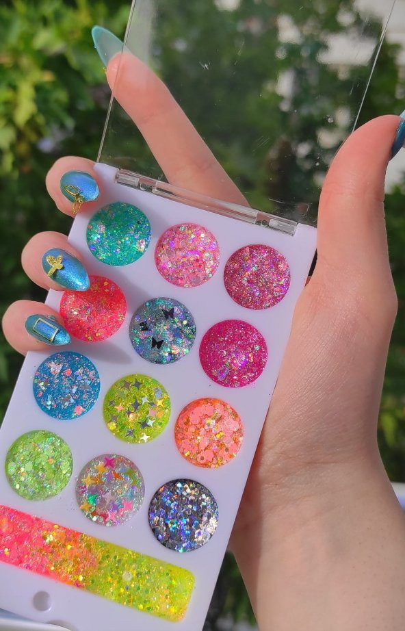 Glitter jel far palet simli kremsi jel far paleti& geçişli